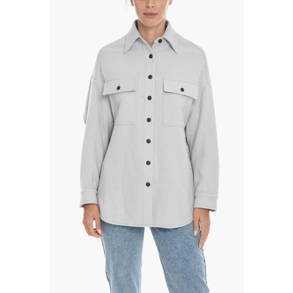 Cashmere-Blend Long-Sleeve Overshirt with Utility Pockets